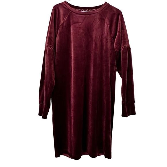 Macys MNY Marc New York Performance Velvet Puff Sleeve Sheath Dress Burgundy Lar - Picture 1 of 7